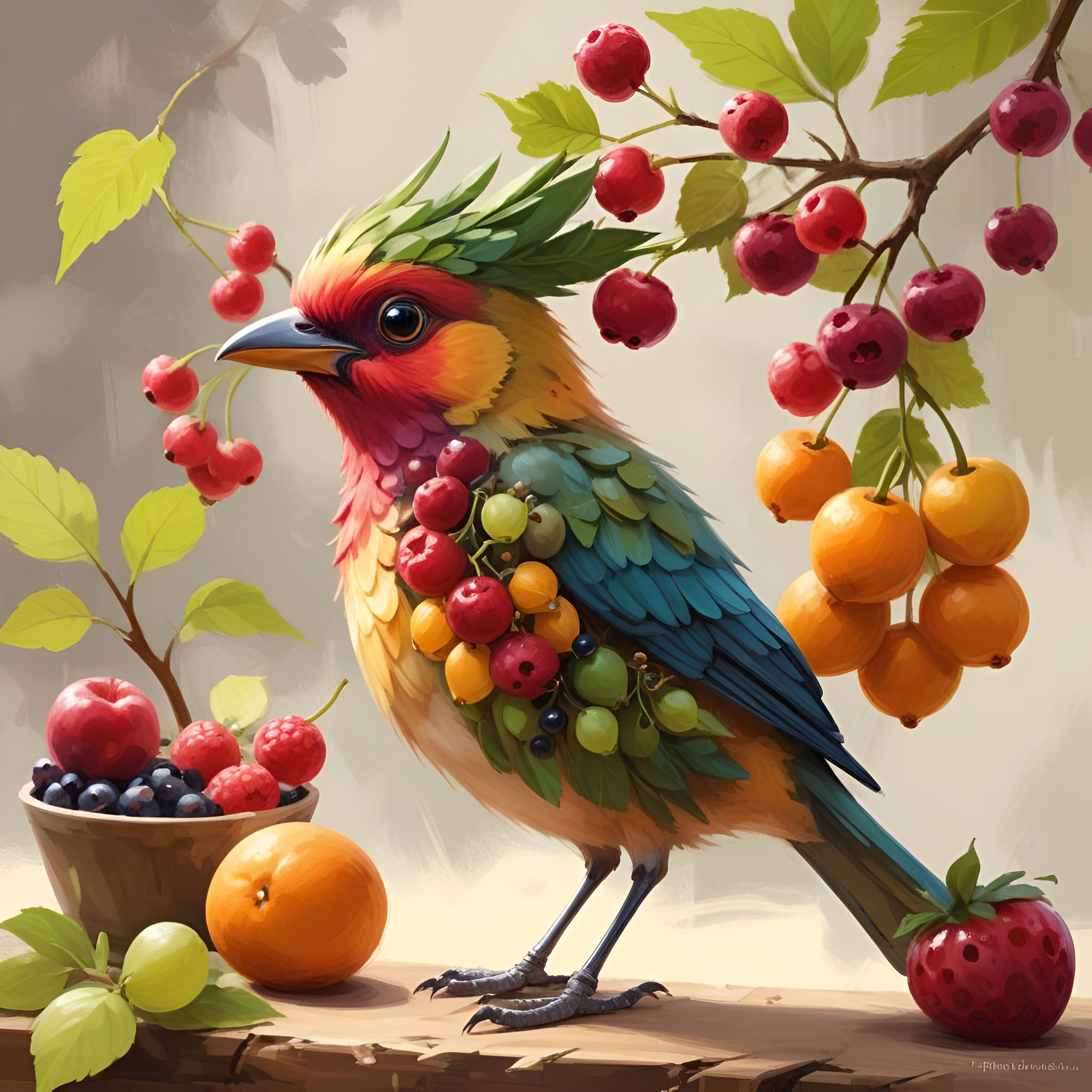 A Bird Sculpted Out of Fruit