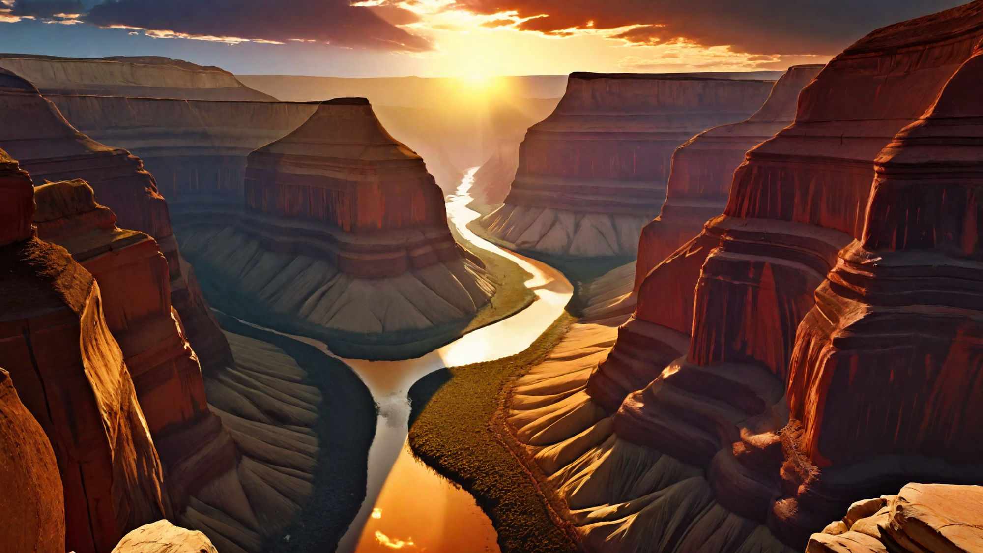 A Vast Canyon Landscape During Sunset