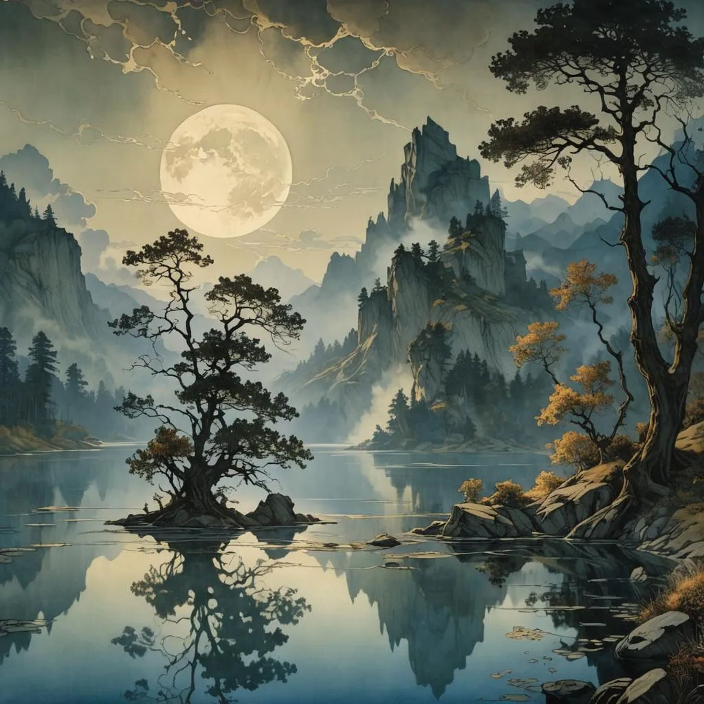 Ethereal Landscape Under Full Moon