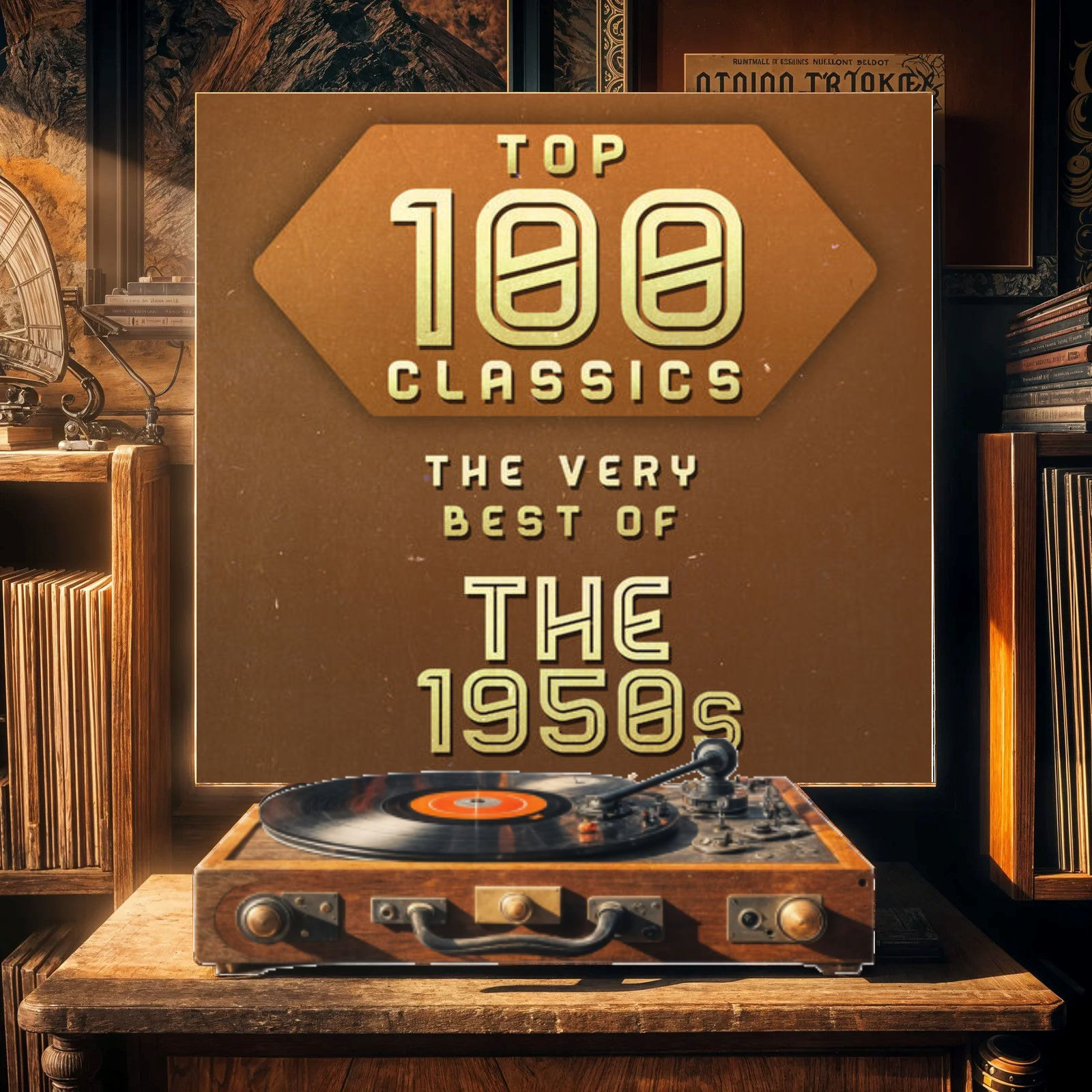 Vintage Record Player Showing a 1950s Album