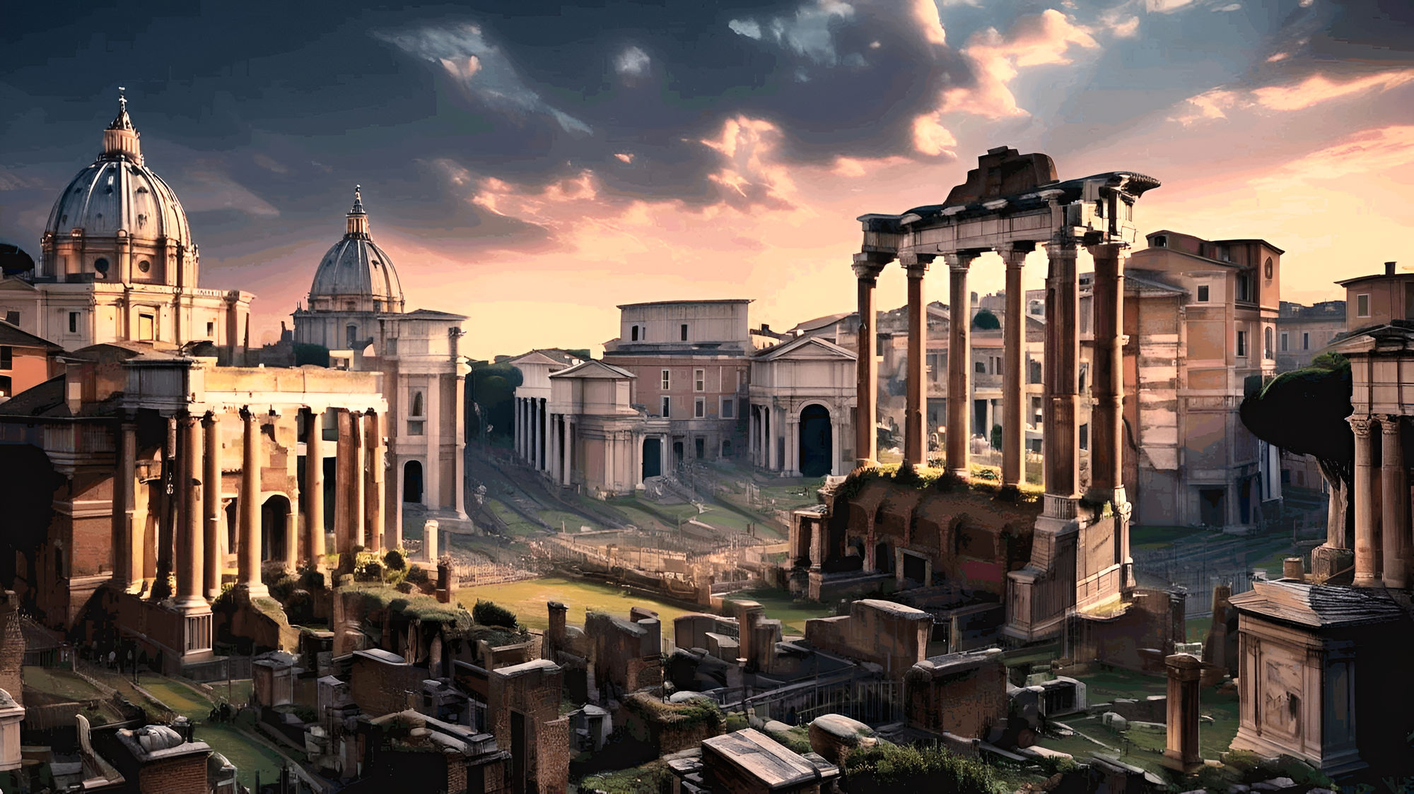 A City scape of Ancient Rome at Sunset.
