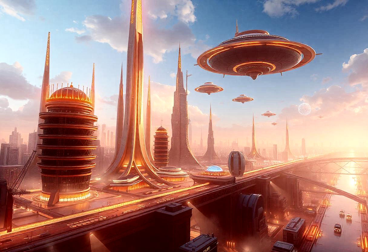 A Futuristic Cityscape With Tall Buildings