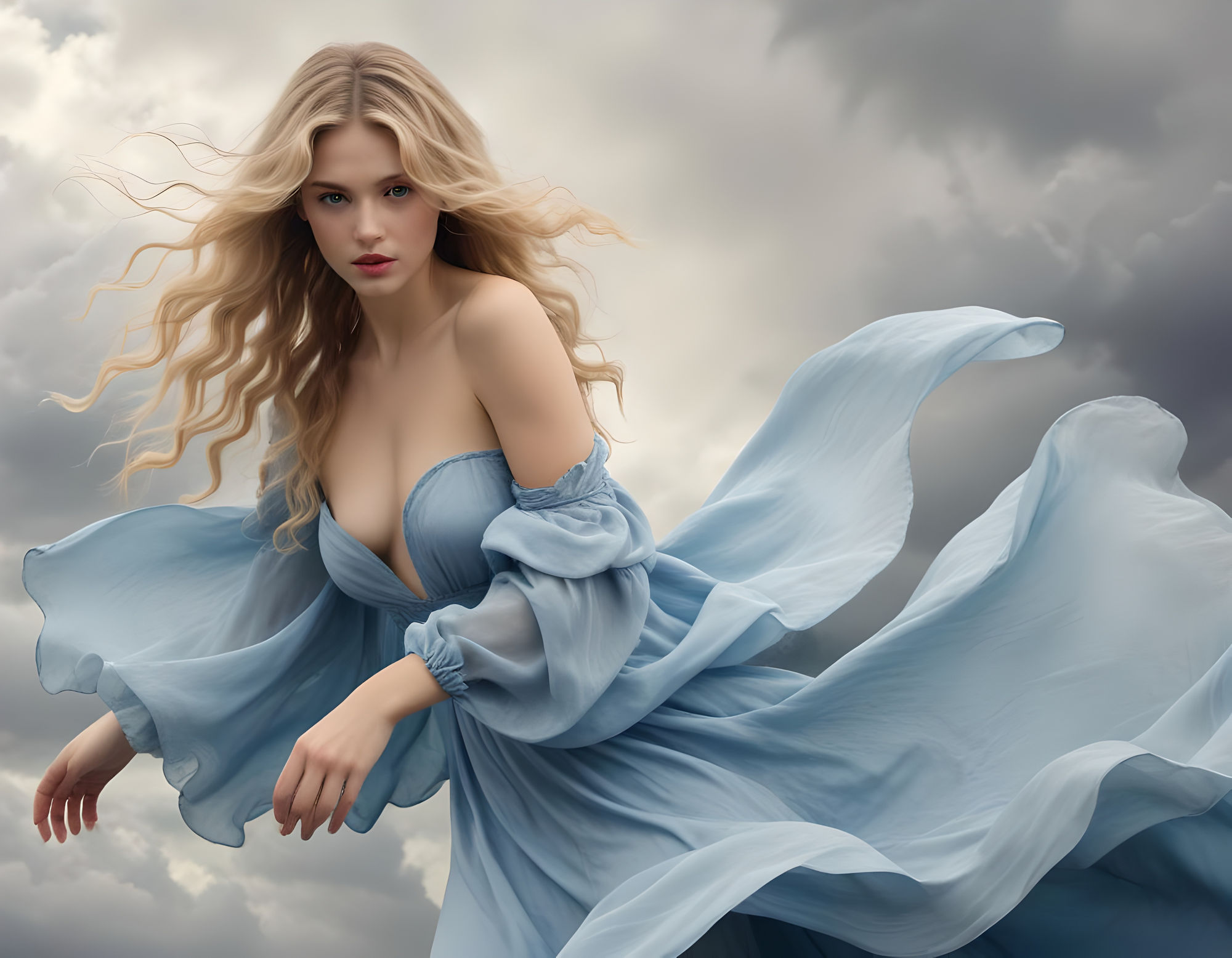 A Woman With Her Dress Billowing Behind Her.