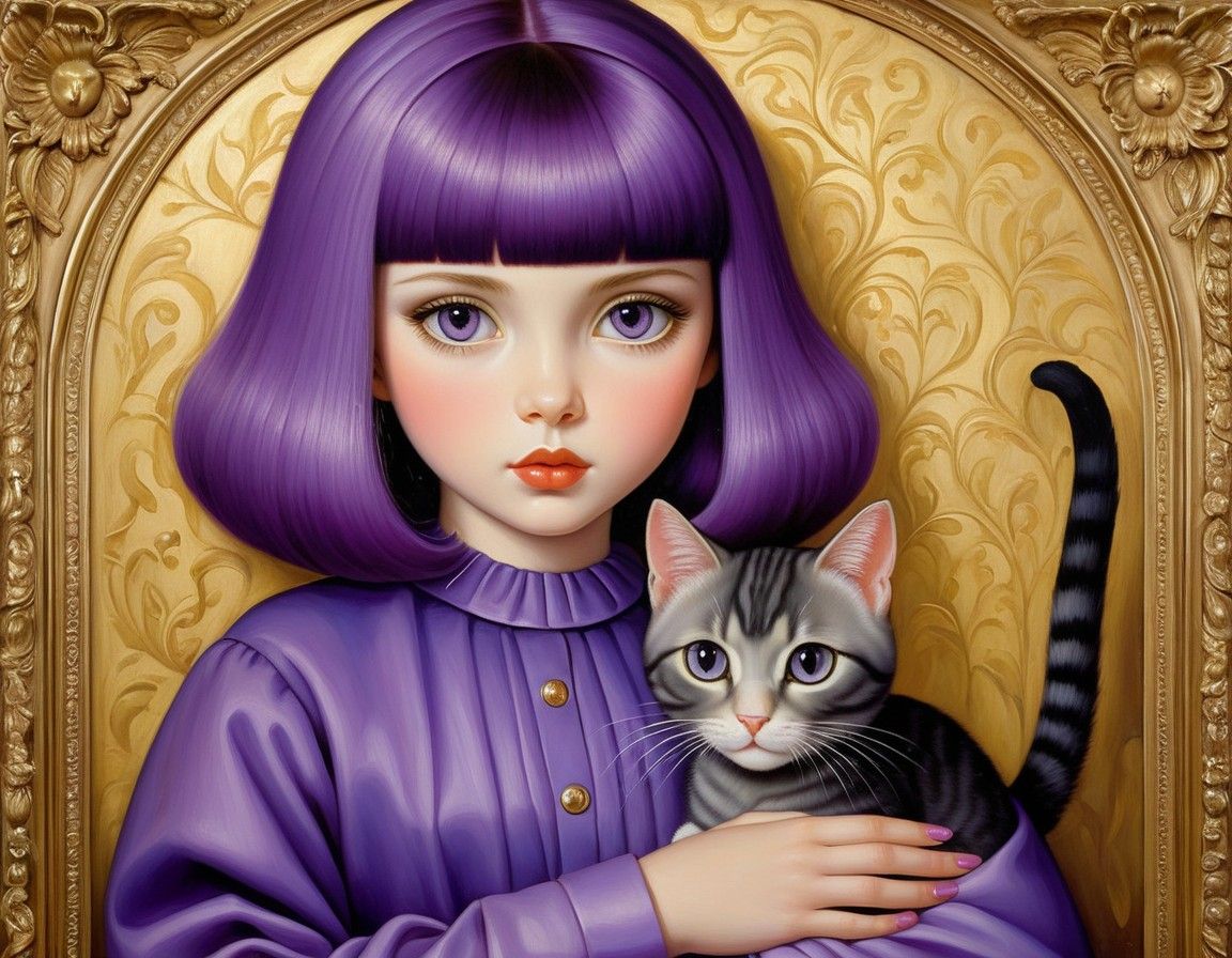 A painting of a girl with purple hair 1