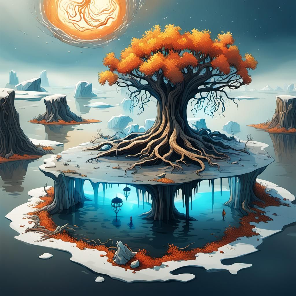 make it more about climate change keep the surrealism as it is 