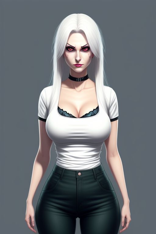 Dead by daylight, game, horror game, survivor, Sable Ward, white blonde hair, goth, pants, tshirt, horror Masterpiece, Best Quality, flat, M...