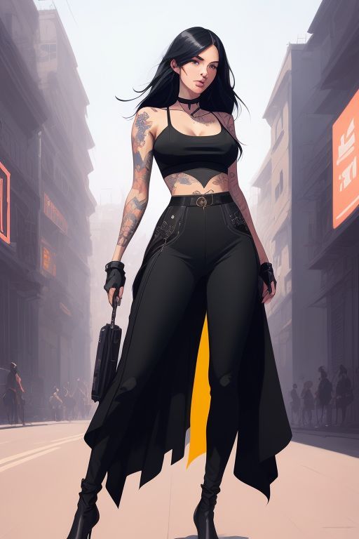 gorgeous female, tattoo artist at work, beautiful, breathtaking, Masterpiece, Best Quality, flat, Manga Scan, Anime, cinematic lighting, dra...