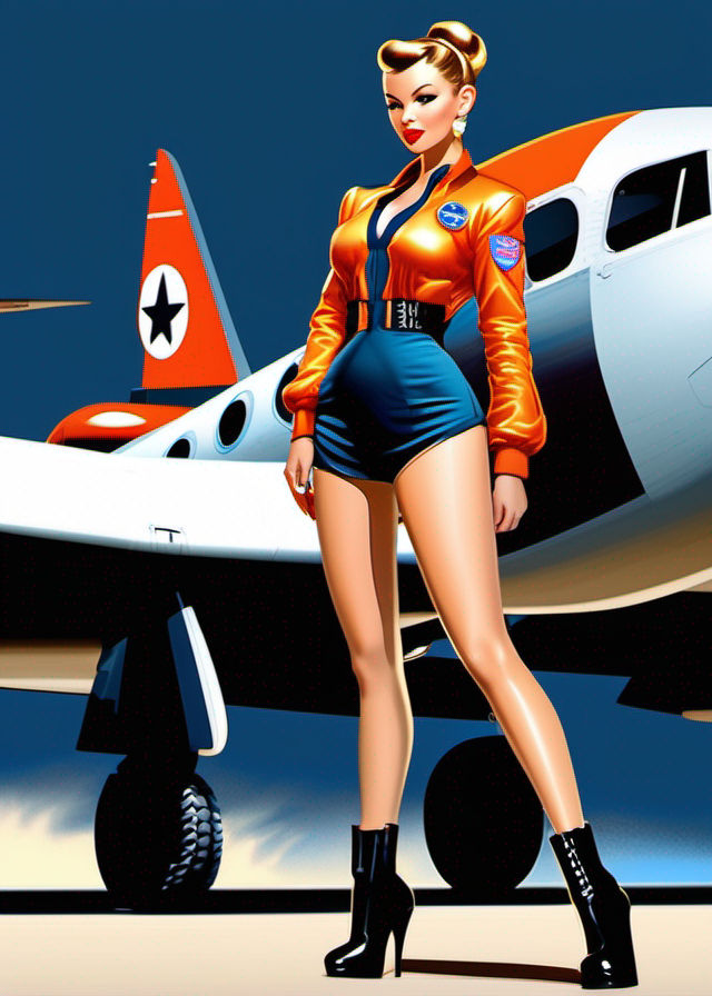 space girl in the style of 1950's retro science fiction, spacesuit, in space, stars in the background, wide view, gil elvgren, alberto varga...