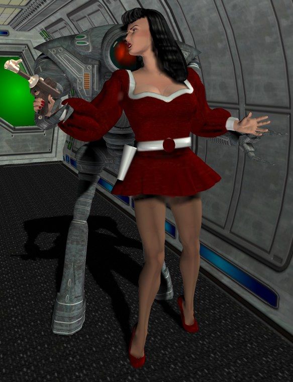 Bettie Page in the style of 1950's retro science fiction movie