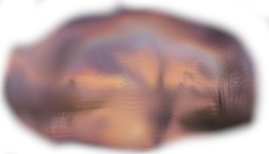 watercolor painting, bright beautiful image, stunningly beautiful scene, beautiful lighting, silhouette, sailboat, dawn, single rainbow, wet...