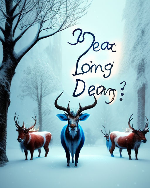 A DEAR WITH MAGIAL GLOWING HORNS STANDING IN SNOW FALLING IN MAGICAL FOREST AT NIGHT AND THE MOON IS ALSO FULL AND DANGEROUS