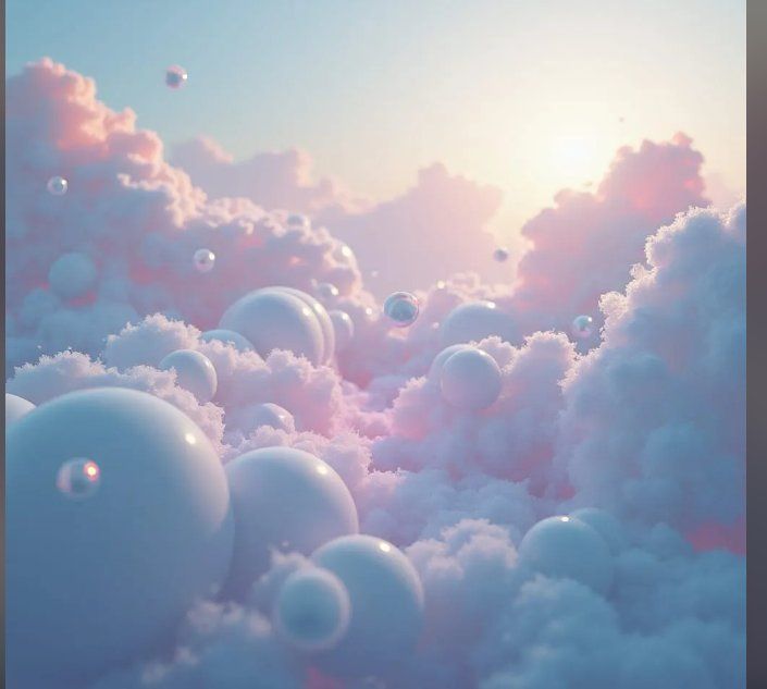 Many white ufo orbs in white clouds