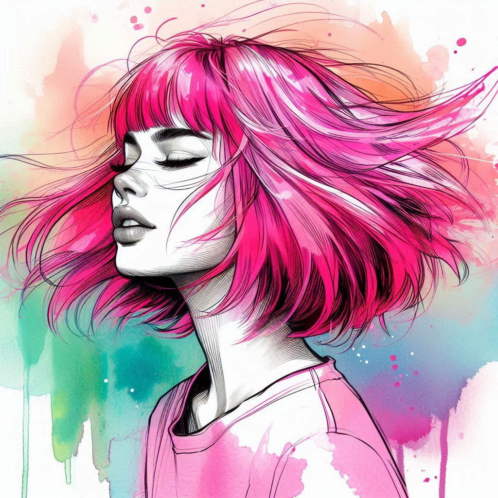 She is enjoying the wind, she shakes her hair and screams, then she looks at the viewer and laughs