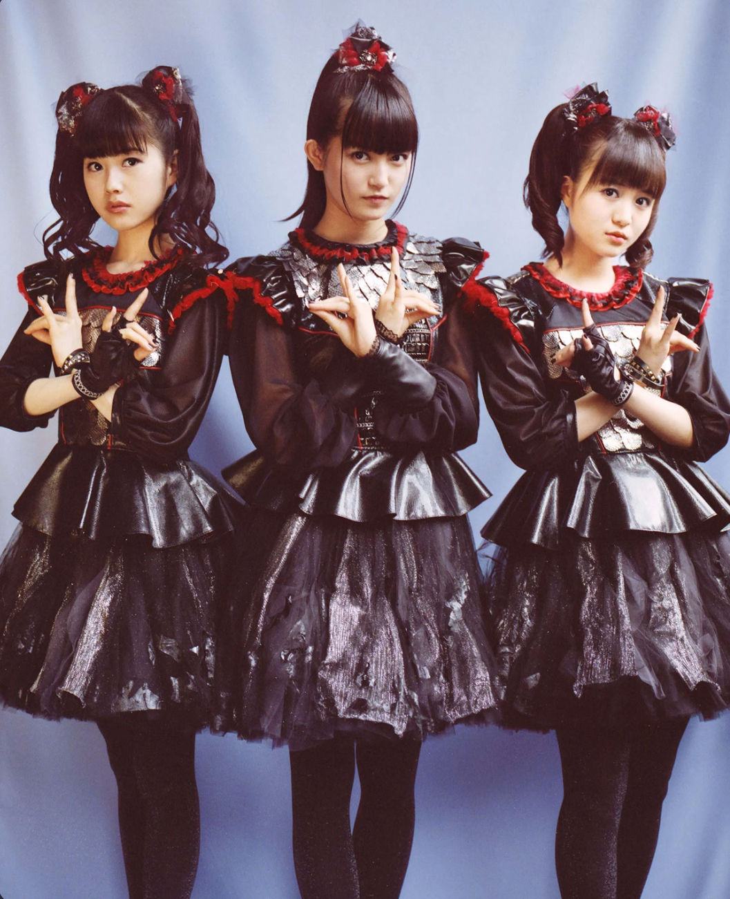 All three of the Babymetal members rendered in the Fortnite skin and art style