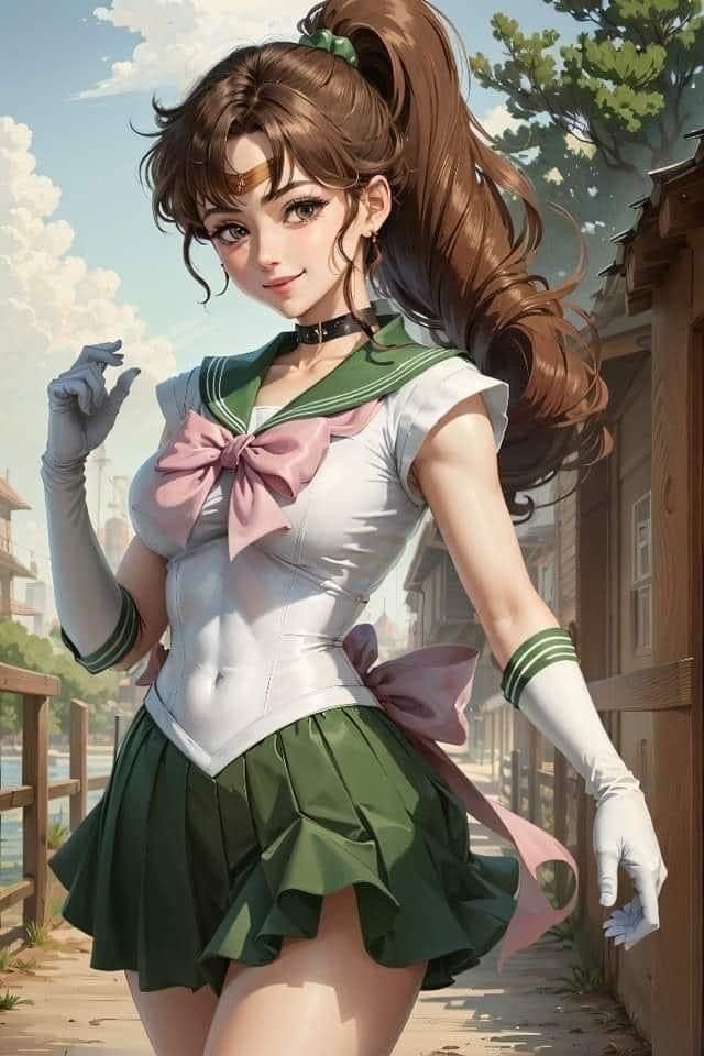 Sailor Jupiter in green armor and golden wings
