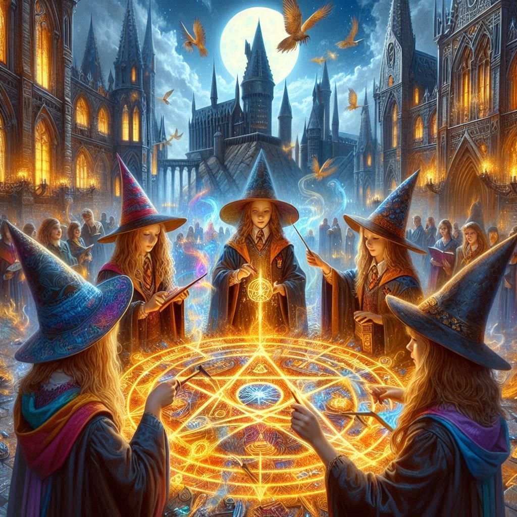 Young witches practicing before school 