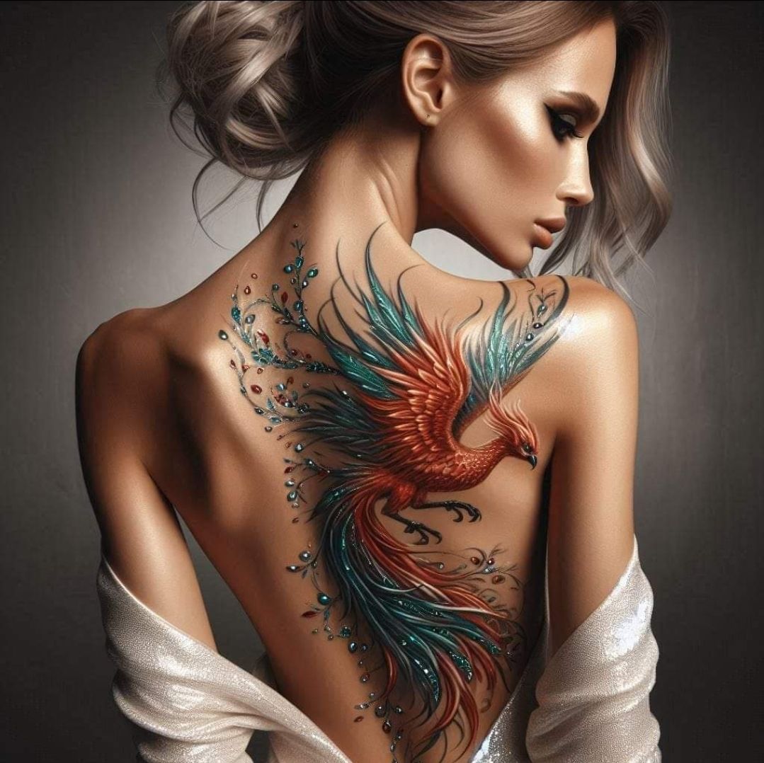 Beautiful tattooed girl with cute smile shining eyes, short dress with roses