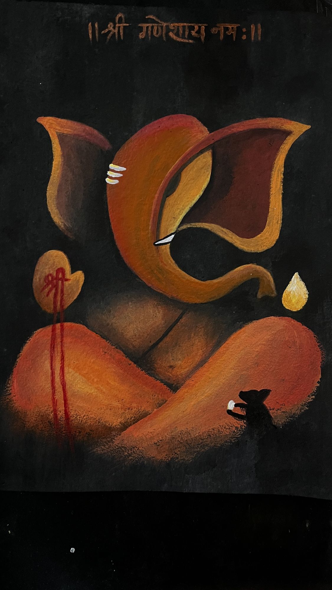 Create a painting of Ganeshji as per reference provided , this should have poster colour 3d depth