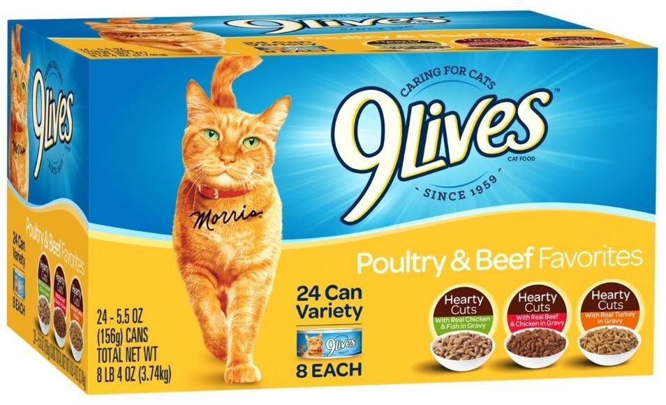 The word "9lives", change that word to "8lives", replace the cat with a picture of a dead cat. This should be a cartoon or illustration