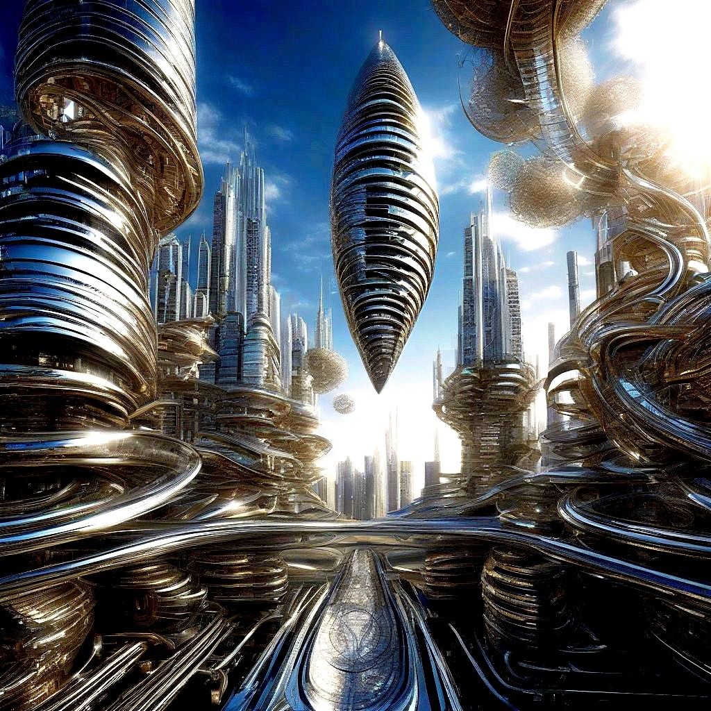 A scene in a futuristic city where people use technology to move between parallel realities to avoid death or disease.