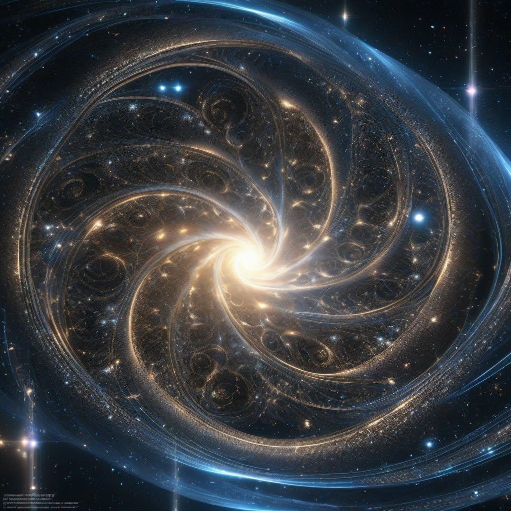 A quantum fractal vortex capturing the infinite "recursion" of universal creation, where each self-similar reflection contains within itself the complete blueprint of the cosmos.