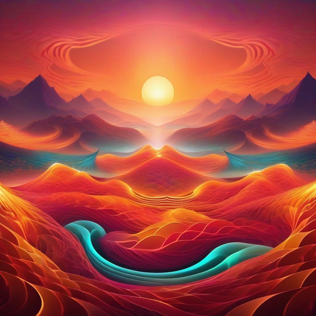 Fractal landscape. Flame, minimalism, symmetry wave.