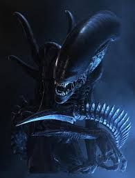 Eyeless (2) ophidian oblong smooth head black HR Giger Alien xenomorph attacks marines with its extendable jaw as they scramble to retreat t...