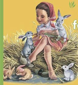 Dans un paysage montagnard une petite fille joue avec les animaux de la ferme 