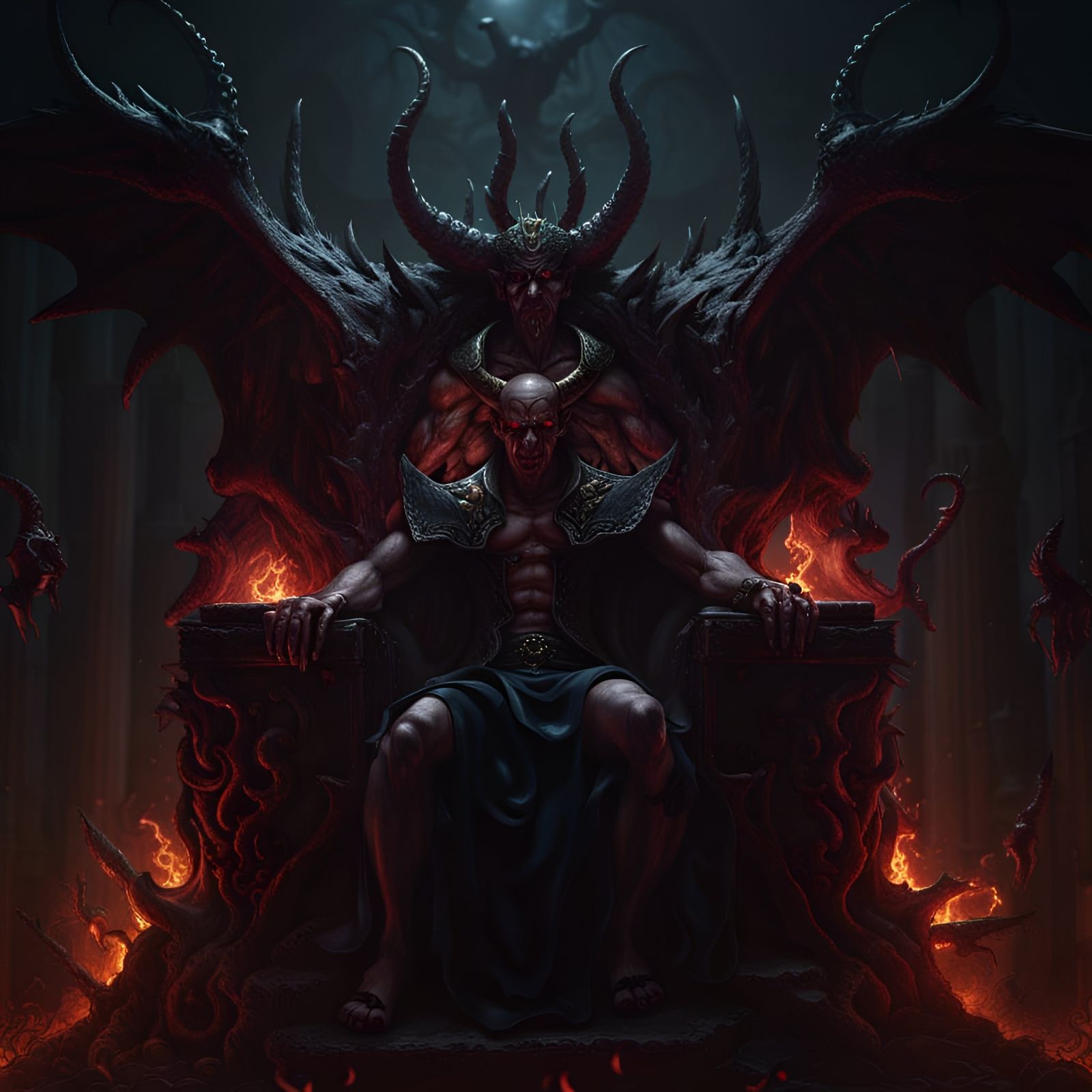 Hades sitting on a chair made out of tormented souls with sinister ...