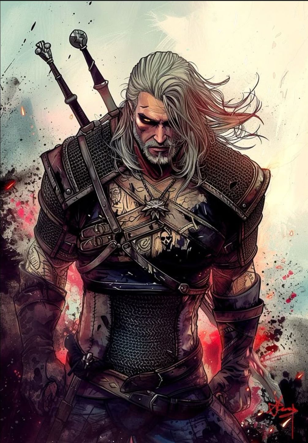 Make the image photo realistic, he should look like a real person, add a look of hard disdain the the characters eyes, maximize shadow and l...