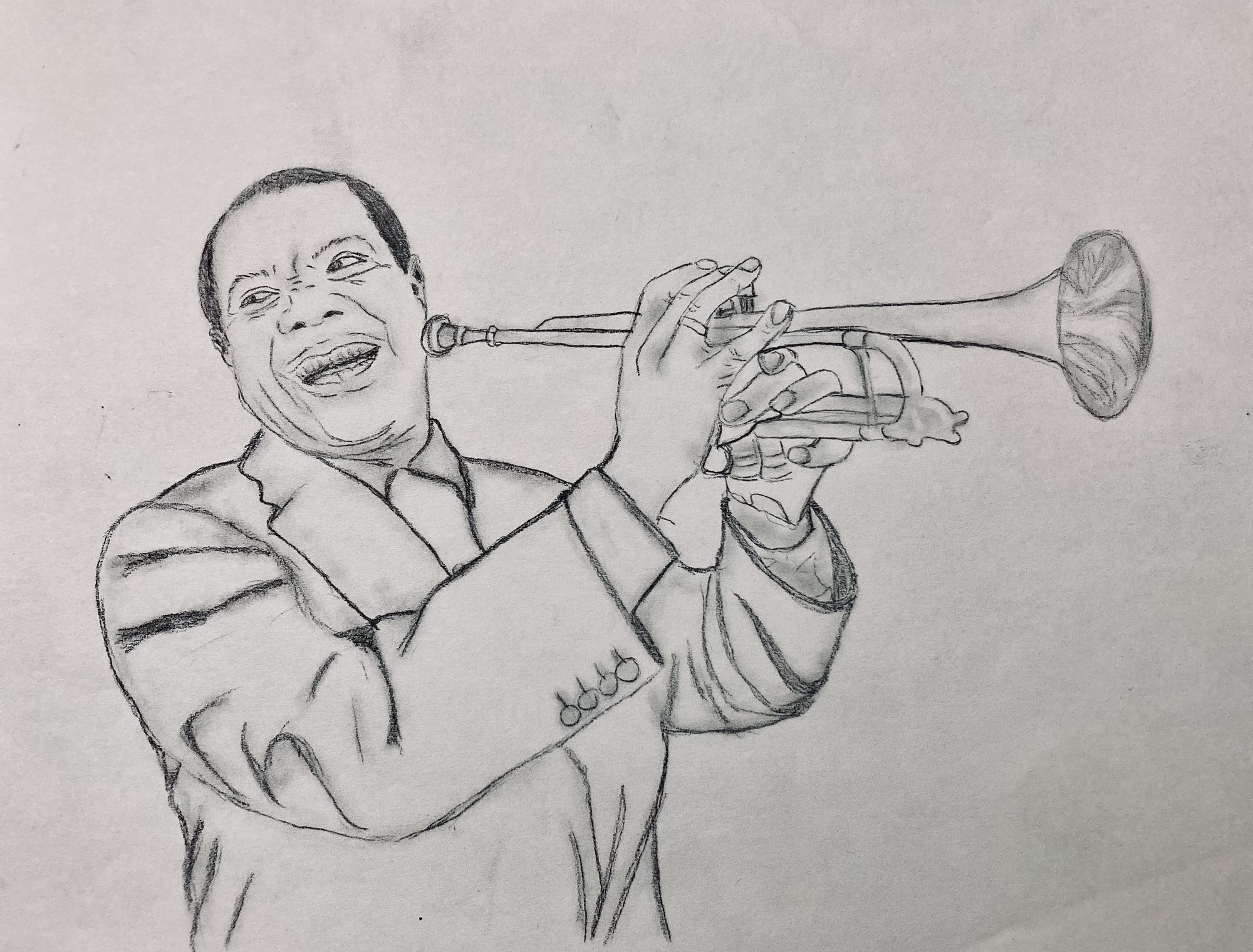  Abstract Realism colorful oil painting portrait of Louis Armstrong based on my drawing 
