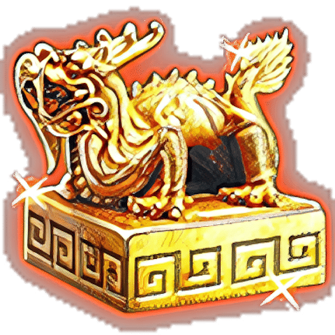 ((masterpiece, high quality, ultra detailed, 3d render, game asset)) 
a legendary golden imperial seal with a majestic dragon statue standin...