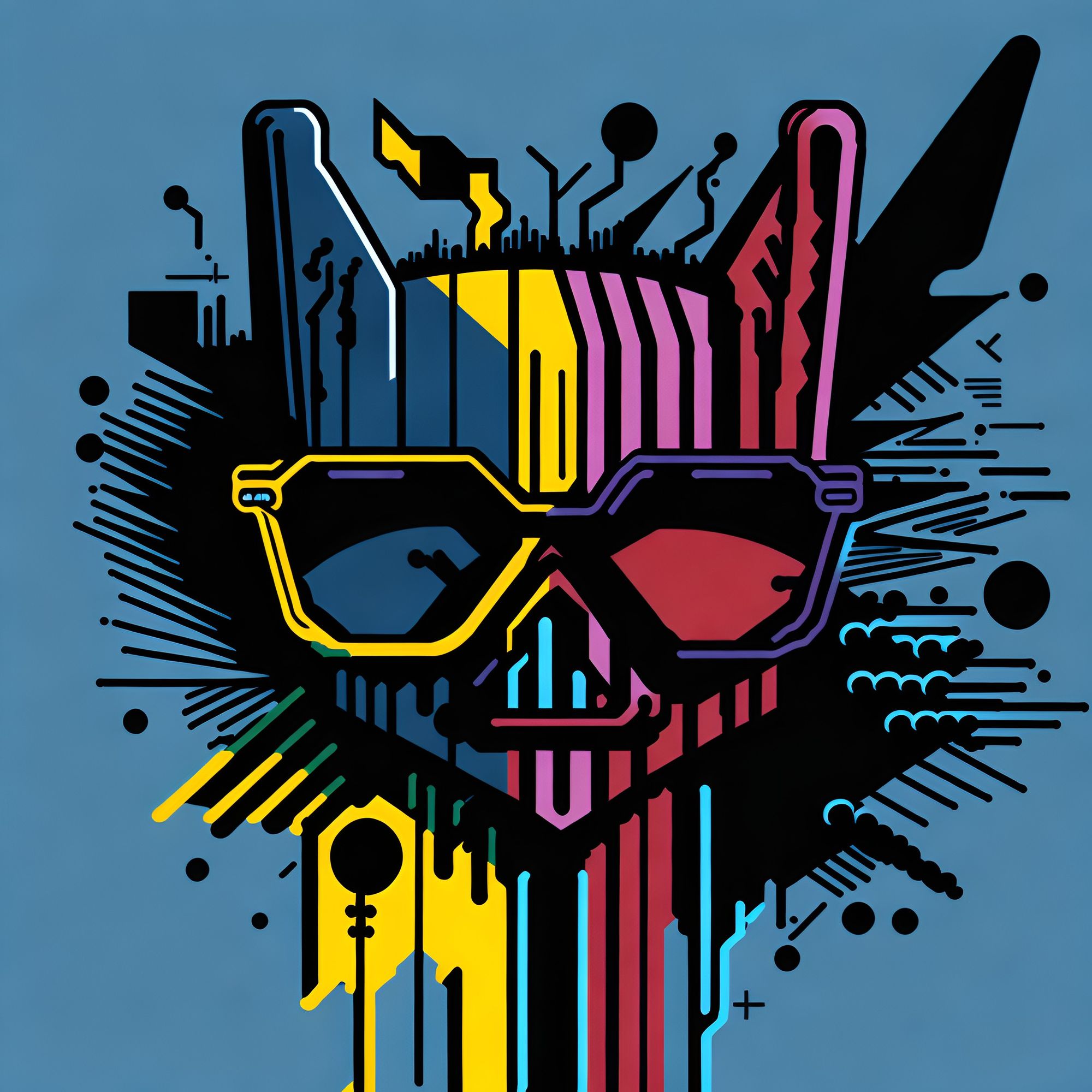 Psycho Cyber cat, detailed matte painting, deep color, fantastical, intricate detail, splash screen, complementary colors, fantasy concept a...