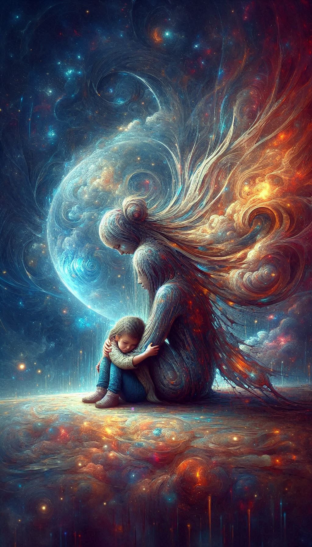 Girl need mum and dad. abstract style.