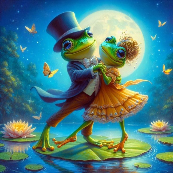 Żabka w zielonej sukience z czerwonym paskiem jedzie super samochodem