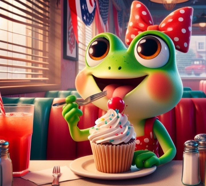 Żabka popija coca colę 