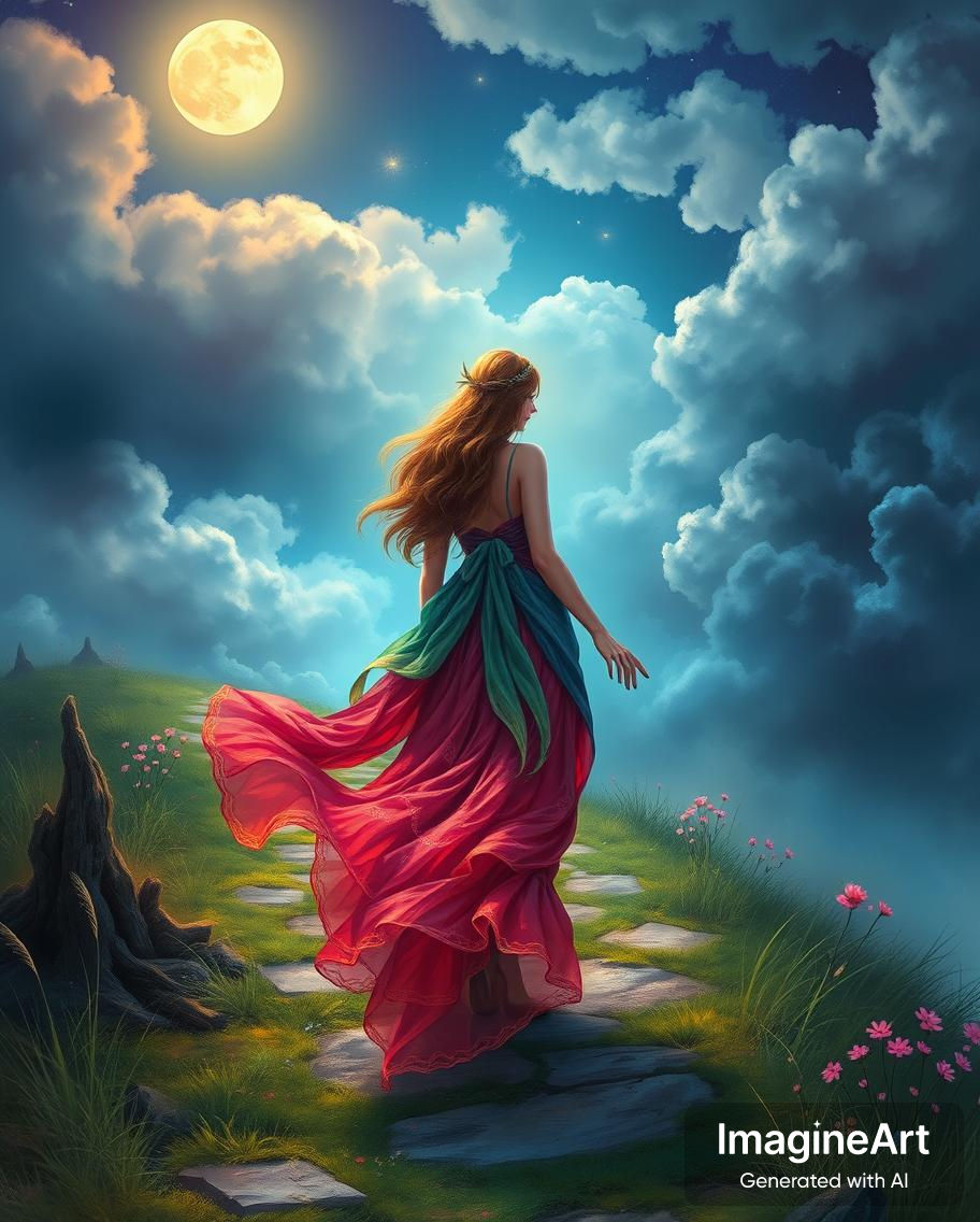 Spacer kobiety podczas pełni Księżyca 