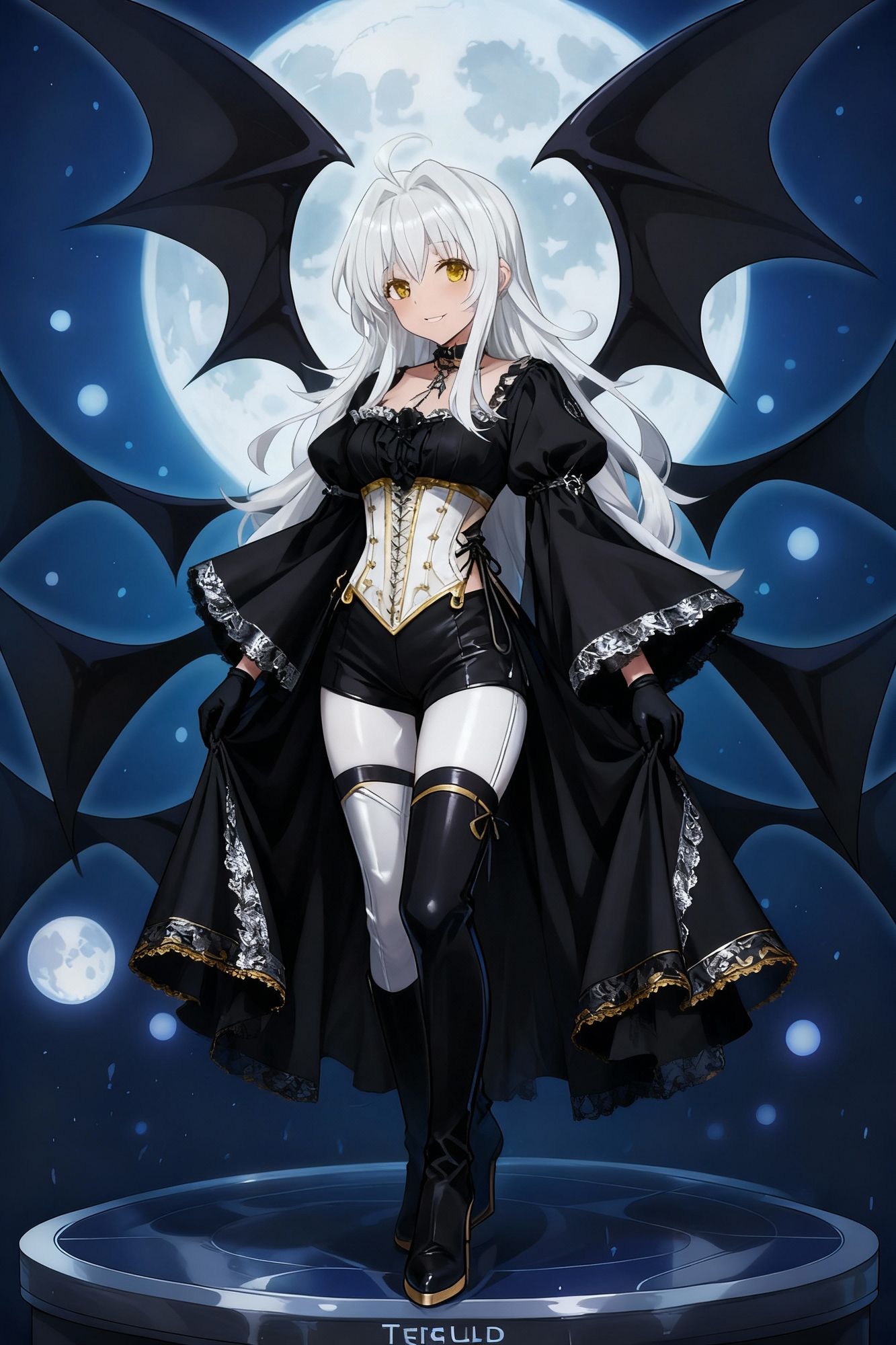 Gabriel standing with the moon behind her and her pure white hair cascading gracefully around her. Her huge chest and curvy figure are accen... - Start Image 2