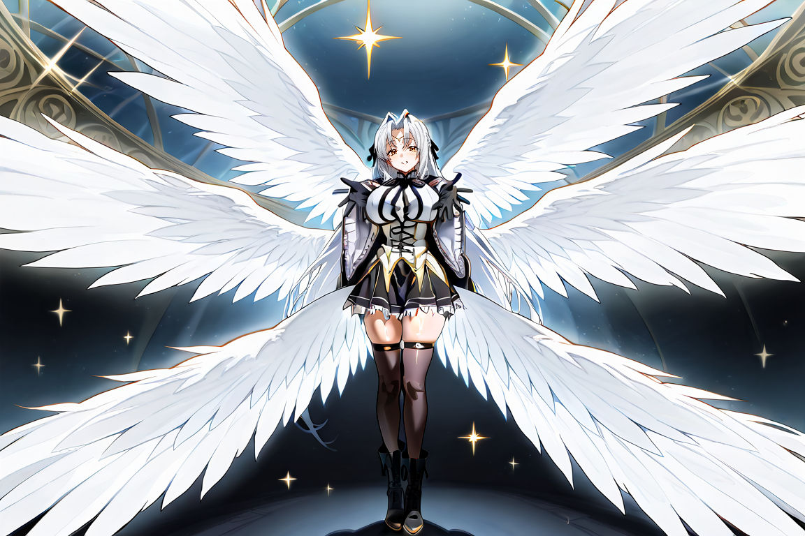 Gabriel with the moon casting a silvery glow behind her, her pure white hair cascading gracefully around her giving her an elegant yet power... - Start Image 2