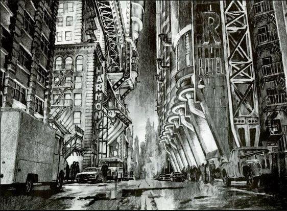 City street, bar "Jenis", b&w, concept art, noir, comic style, grain, tube light, high detail, rich background, high detail, old movie