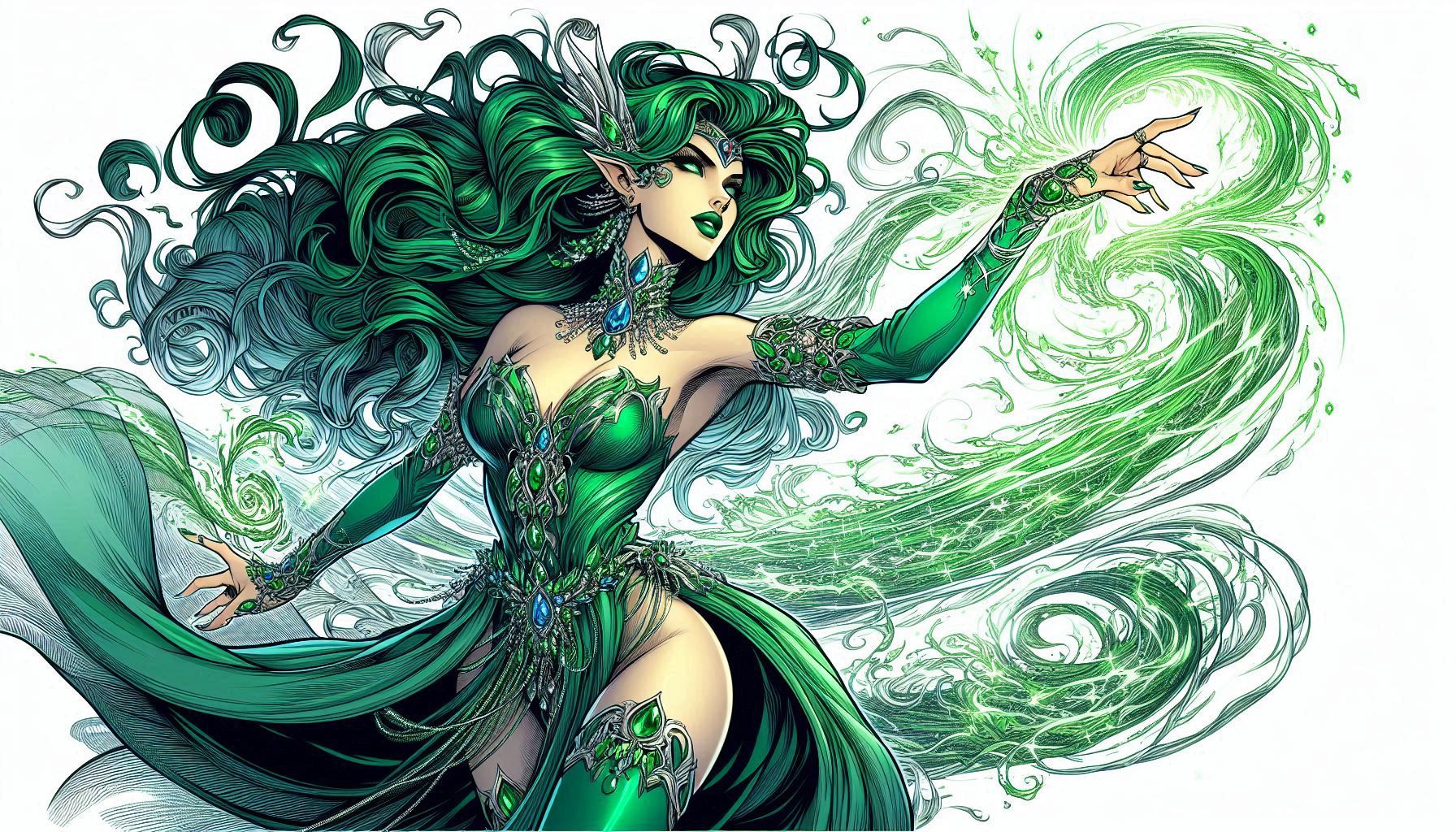 The Emerald Enchantress is casting a spell.