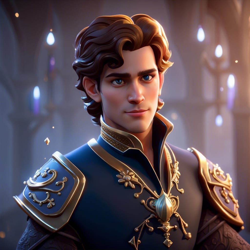 handsome young knight Disney style 3D Game Cinematic Feel, Epic 3D Videogame Graphics, Intricately Detailed, 8K Resolution, Dynamic Lighting...