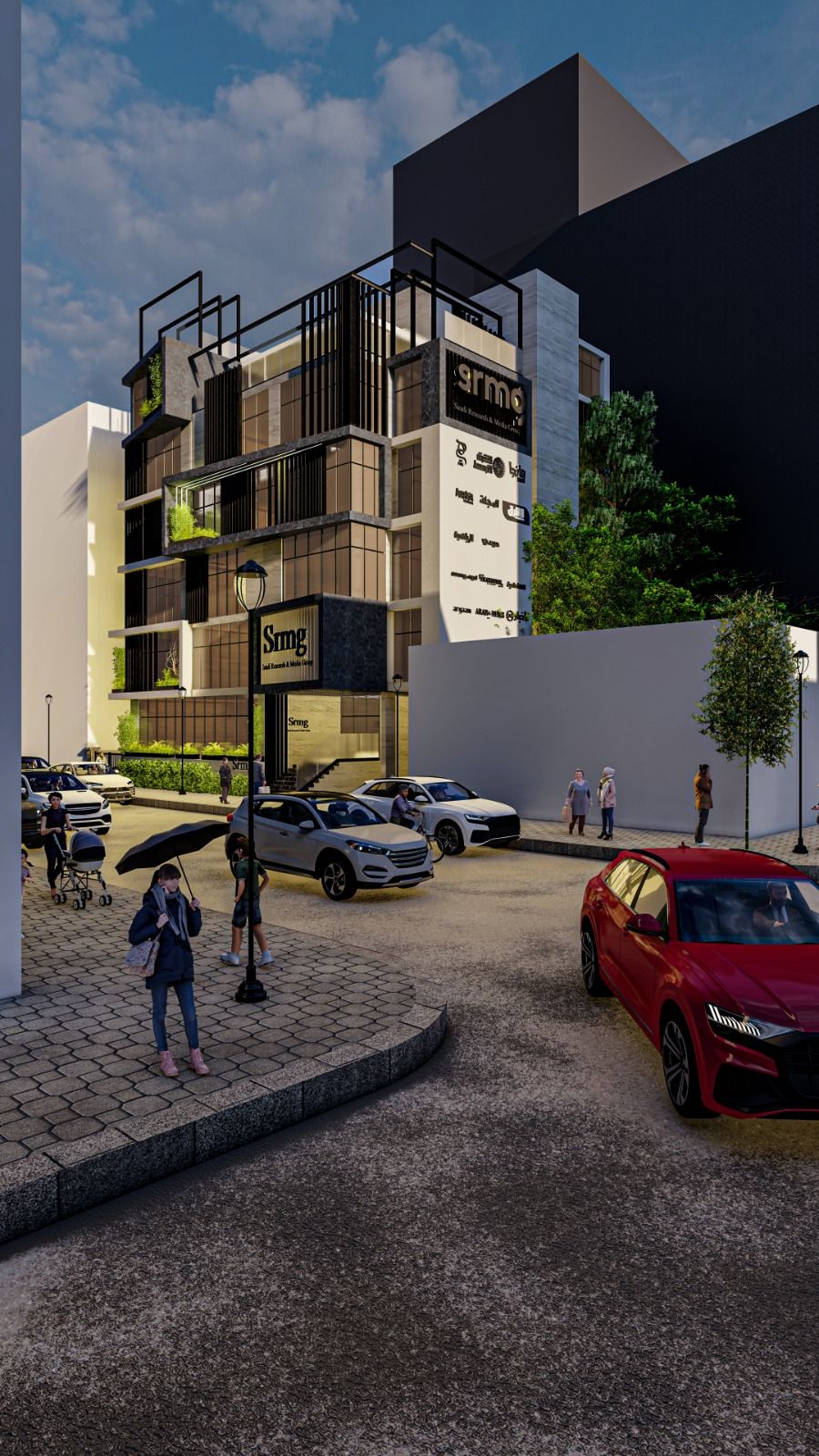 Change materials of the office Building  to realistic materials 
Marble, wood,  aluminium cladding and paint
Keep the design of building and...