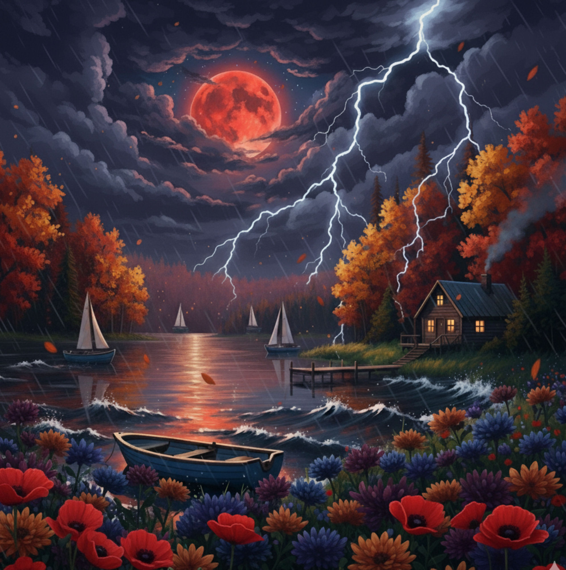 Dramatic, romantic and surreal lake landscape at sunset or dawn.