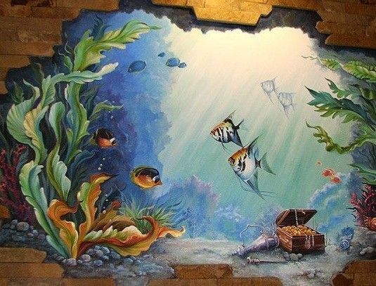 Red perch tropical fish, and other marine life watercolor abstract vector fractal, wave function, Zentangle, 3d shading vibrant colors Candy...