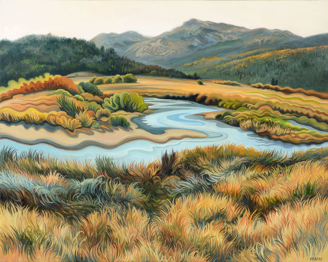 hoopoe wild plants long fields landscape river watercolor abstract vector fractal, wave function, Zentangle, 3d shading vibrant colors Candy...