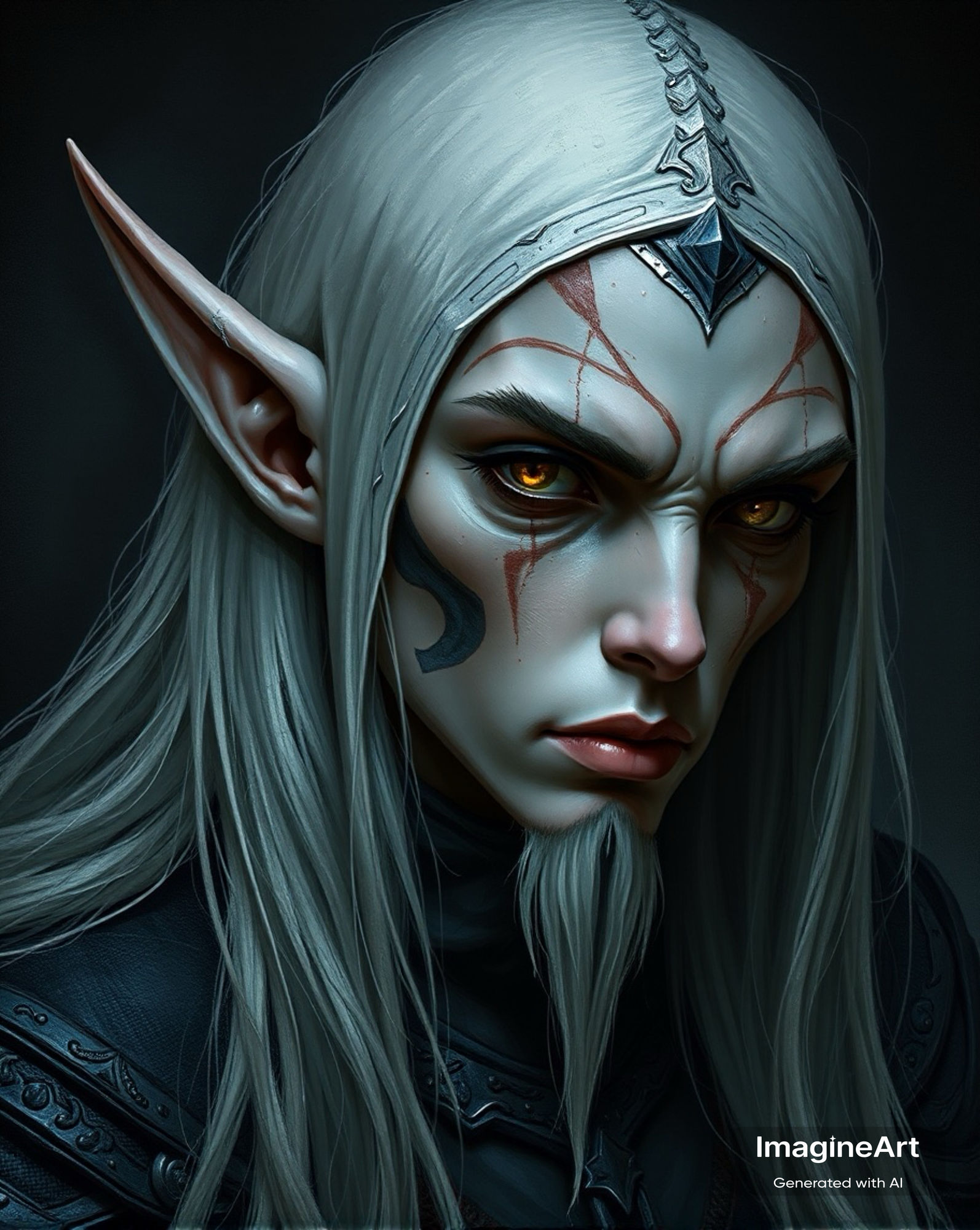 A man elf with pale sking, long white hair, blue color eyes , details moebius, 