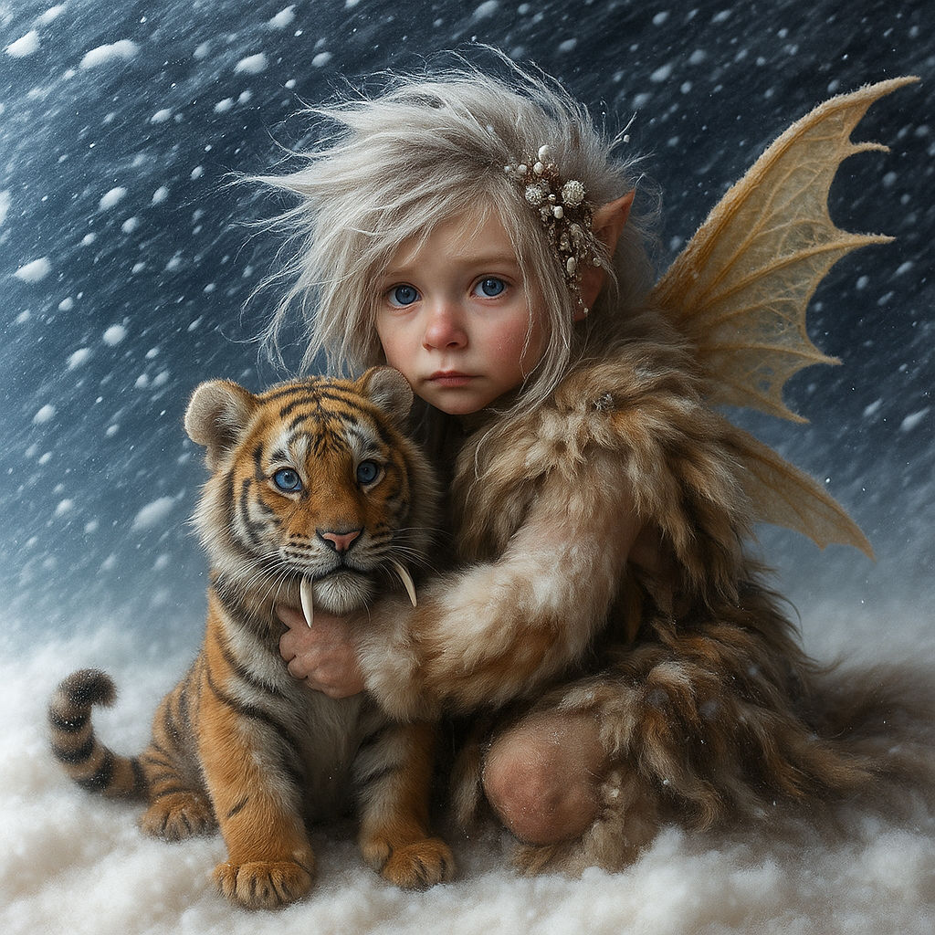 antient fairy with her sabretooth baby tiger