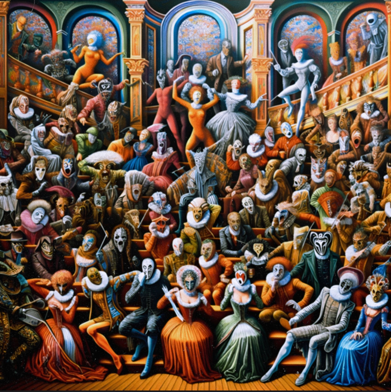 Sicario artwork portraying a horror show yet with a vibrant colored used of tones in pallet but with an uncanny Valley field to it and an Er...