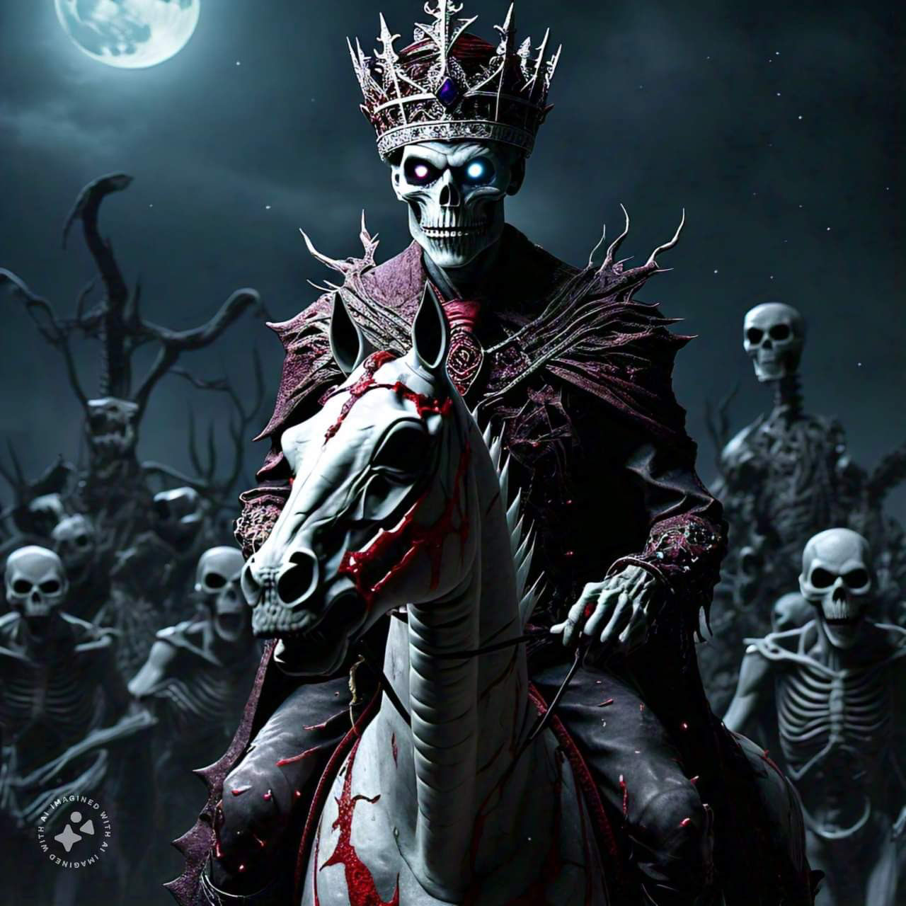 "Dark Fantasy Art: Undead Zombie King

- Setting: A dark, moonlit night with a eerie, misty atmosphere
- Subject: An undead zombie king sitt...